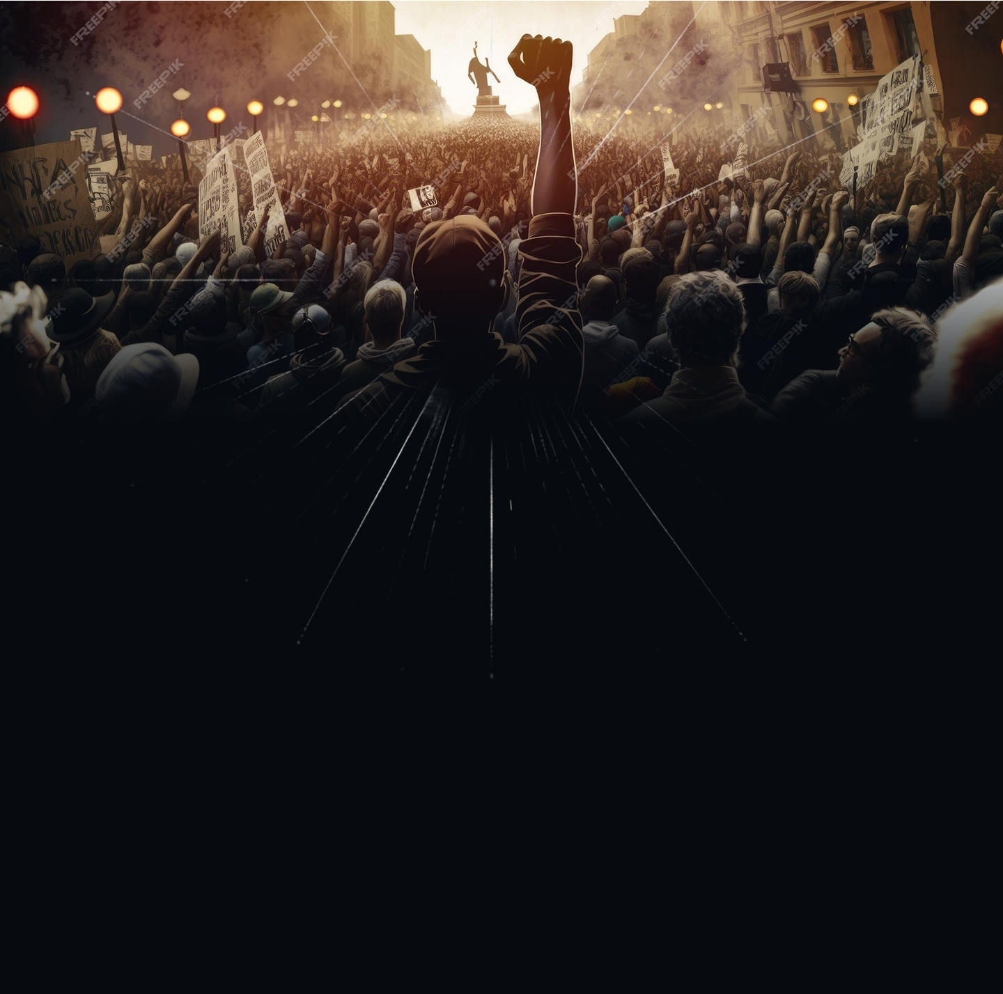 Crowd with raised fists
